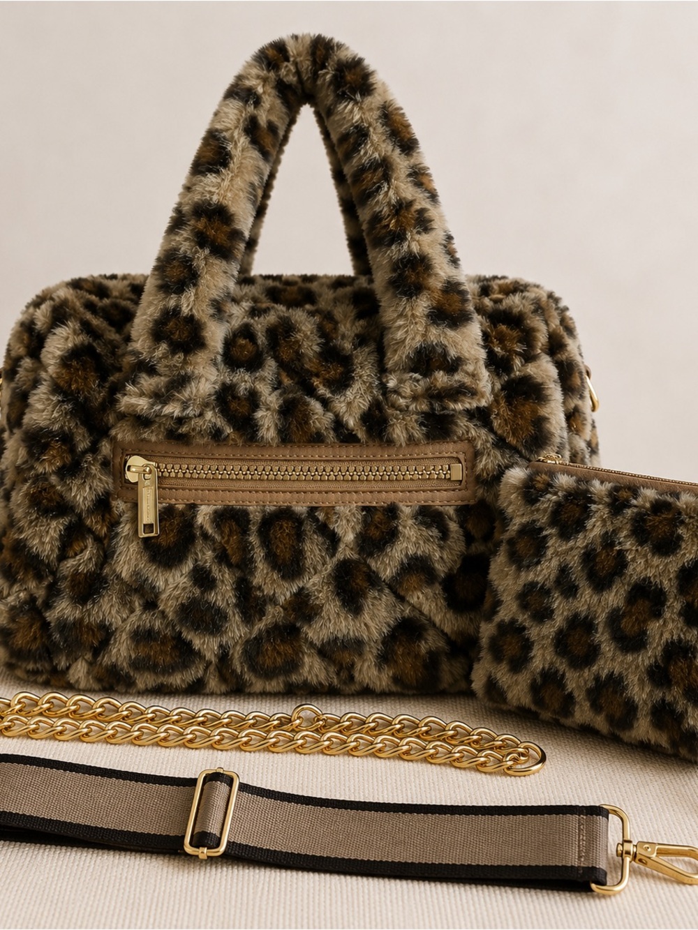 Oliver Thomas Leopard Faux Fur Bag NWOT – Pouch + 2 Straps